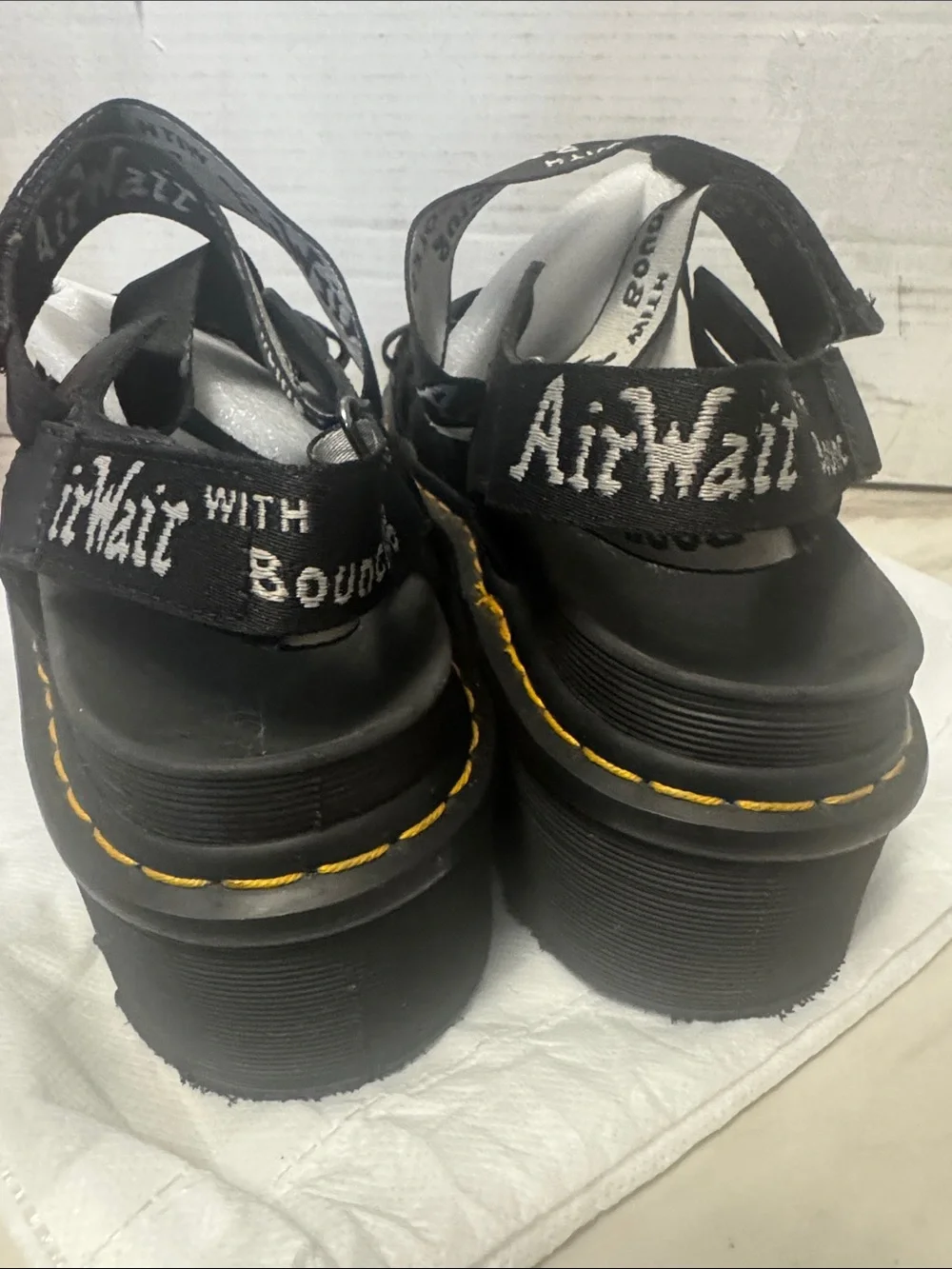 Dr. Martens Black Platform Espadrille Sandals with Yellow Stitching